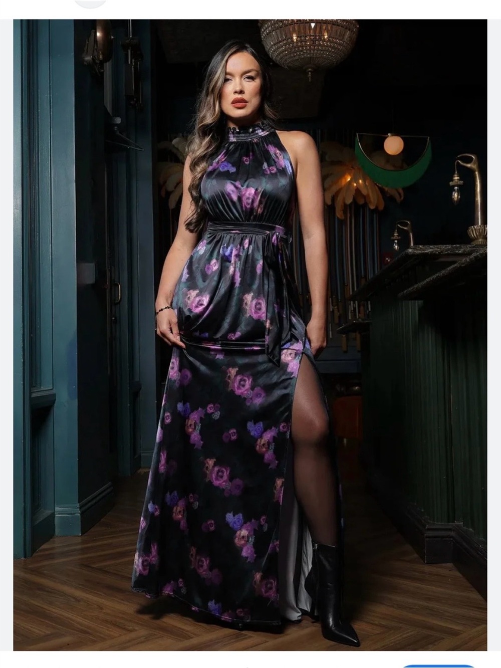 Popilush High-Neck Floral Sculpting Maxi Dress Shape-Wear